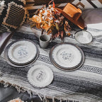 Paseo Road Ranch Life 14 Piece Melamine Plastic Dinnerware Set with Plates, Bowls and Serving Platter, Black and White, Southwestern Rustic Cabin Lodge Farmhouse Style