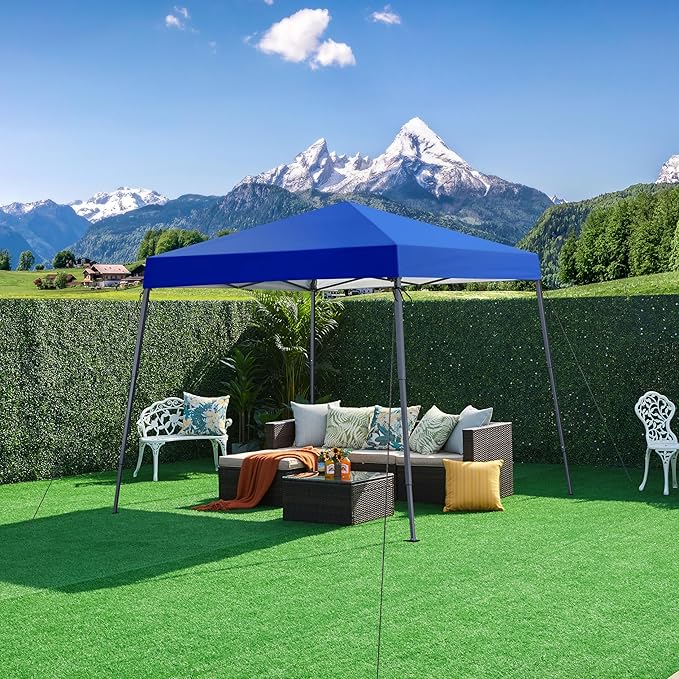 Yaheetech Instant Canopy Tent, 10x10 Slant Leg Easy Outdoor Pop up Canopy, Folding Portable Gazebo Instant Shelter Tent with Backpack for Garden/Camping/Party, 10x10 Base 8x8 Top, Blue