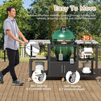 MUPATER 65" L × 24" D × 33" H Outdoor Grill Table, Movable Stainless Steel Grill Cart for Large Big Green Egg, Multi-Purpose Versatility Kitchen Cooking Prep Table BBQ Cart for Party, Camping