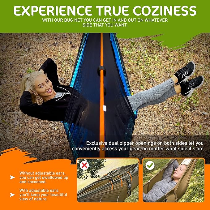 Premium Hammock with Rain Fly, Bug Net, Tree Straps, and Dry Bag - Complete Camping Hammock System with Mesh Bug Net - Outdoor Combo Kit with Rainfly Bundle for Backpacking…