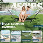 Double Hammocks with Stand for Outside, Portable Space Saving Heavy-Duty Steel Stand for Indoor Outdoor Patio with Carrying Bag, 450 lbs Capacity