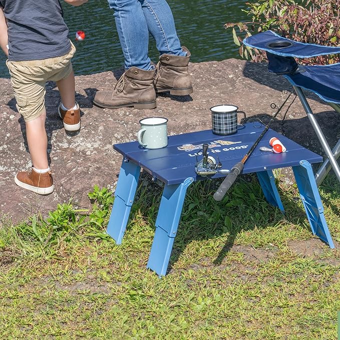 Life is Good Family Portable Outdoor Folding Table with Adjustable Height and Carry Bag for Beach, Camping, 30lb Weight Capacity, 22" x 20" x 16"