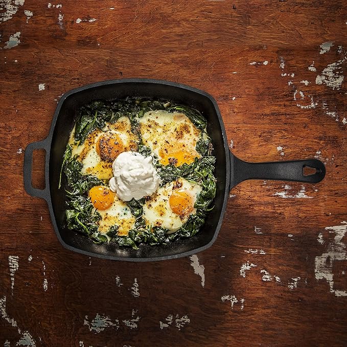 Commercial Chef 10.5-Inch Cast Iron Square Grill Pan, Pre-Seasoned Cast Iron, Integrated Hanging Hole in Handle, Works on All Cooktops Including Induction, Outdoor Skillet for Campfires, CHFL75