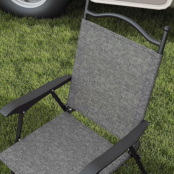 Outsunny Folding Patio Chairs, Set of 4 Sports Chairs for Adults, Camping Chairs with Armrests, Breathable Mesh Fabric Seat for Lawn, Gray