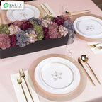 PARTY BARGAINS 13-Inch Charger Plates - 96 Pack, Clear Gold Rope Textured Rim, Heavy-Duty Disposable Chargers for Elegant Dining - Ideal for Weddings and Formal Events
