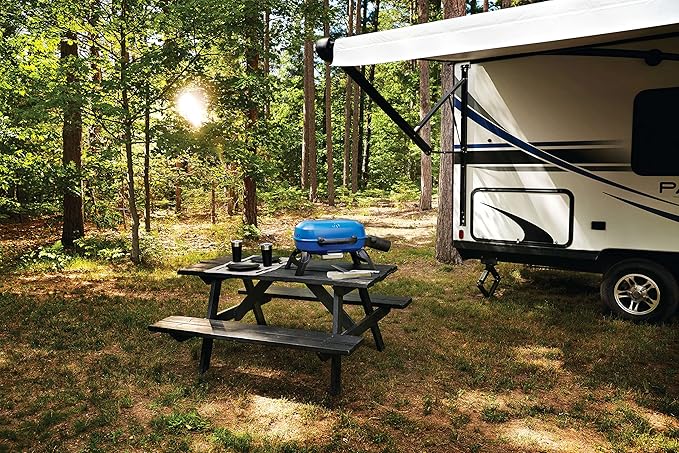 Napoleon TravelQ 240 Compact Portable Propane Gas Grill, Blue, Tailgating, Camping, and Small Outdoor Spaces