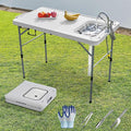 Spurgehom 50" Portable Fish Cleaning Table with Sink&Collapsible Wash Basin, Folding Camping Table with Faucet, Sprayer, Gloves, Trash Can, Storage Bag, Foldable Picnic Table for Picnic Beach Patio