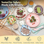 FOODLE Wheat Straw Dinnerware Set - BPA Free & Safety Tested - Dishwasher & Microwave Safe - Toddler & Kids Plates and Bowls Sets - Plastic Plates Reusable - Perfect for RV, Camping Dishes - For 4