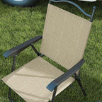 Outsunny Folding Patio Chairs, Set of 4 Sports Chairs for Adults, Camping Chairs with Armrests, Breathable Mesh Fabric Seat for Lawn, Beige
