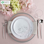 PARTY BARGAINS 13-Inch Charger Plates - 96 Pack, Clear Silver Rim, Heavy-Duty Disposable Chargers for Elegant Dining - Ideal for Weddings and Formal Events