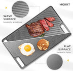 1-Piece 16.50 Inch Cast Iron Griddle Plate | Reversible Pre-Seasoned Cast Iron Grill Pan for Gas Stovetop | Double Sided Used on Open Fire & in Oven | Pre-Coated With Oil