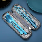 Portable Stainless Steel Flatware Set, Travel Camping Cutlery Set, Portable Utensil Travel Silverware Dinnerware Set with a Waterproof Case (Light Blue)