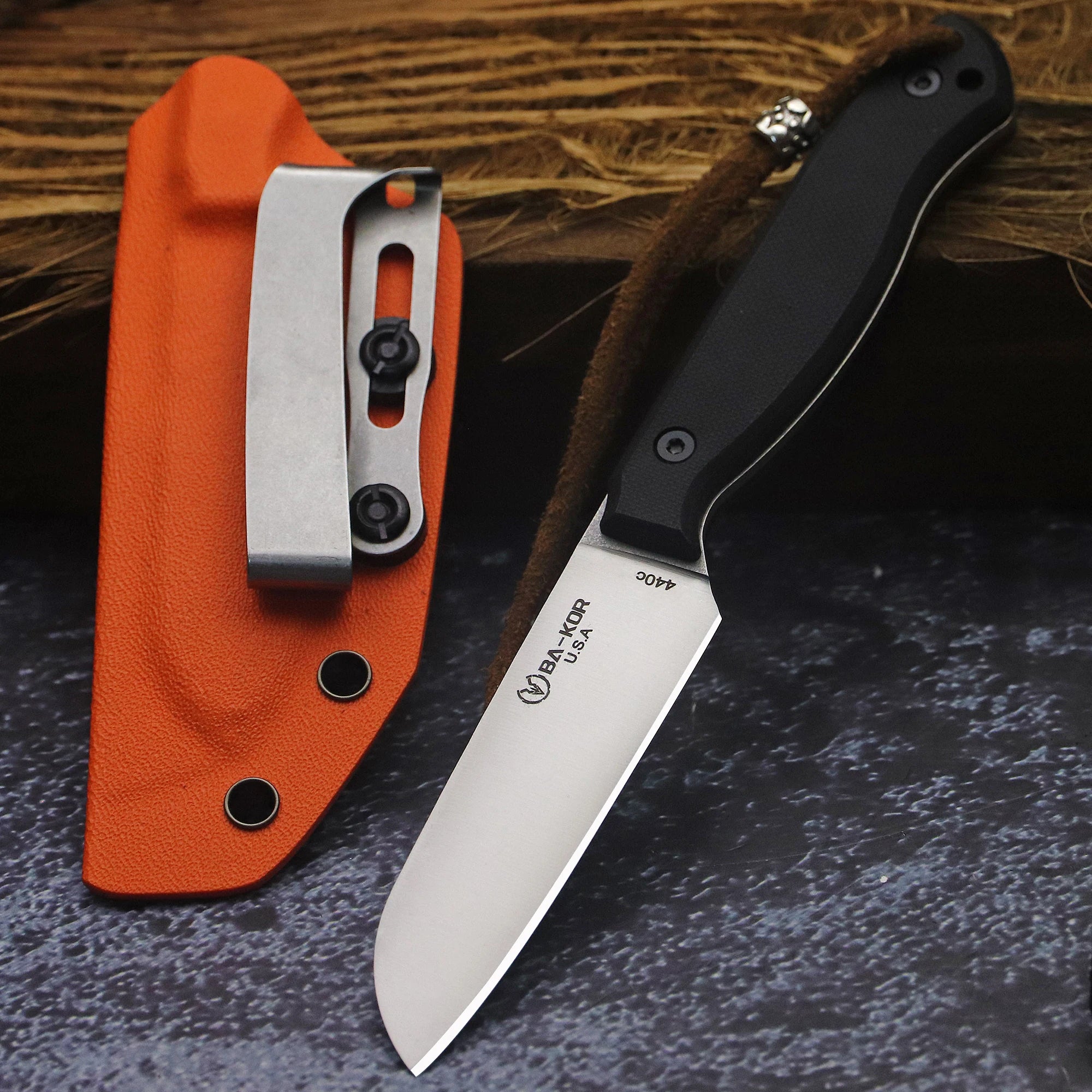 BA-KOR USA 440C steel G10 handle all-Tang outdoor camping kitchen knife + K sheath, fruit knife, hunting knife, camping knife