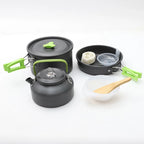 Aluminum Outdoor Camping Cookware Set, With Mesh Bag Folding Cookset Camping Kitchen Cooking Teapot and Pans Equipment