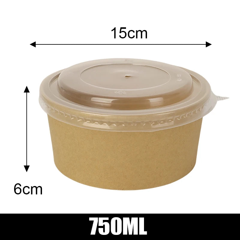 30/10PCS Disposable Lunch Box Kraft Paper Bowl Take Away Food Container with Lid Birthday Party Camping Kitchen Meal Bento Boxes