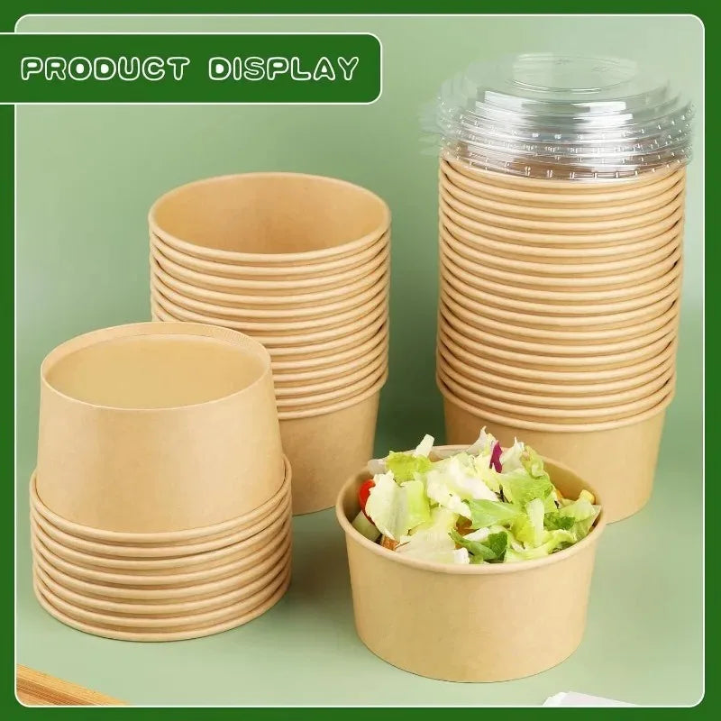 30/10PCS Disposable Lunch Box Kraft Paper Bowl Take Away Food Container with Lid Birthday Party Camping Kitchen Meal Bento Boxes