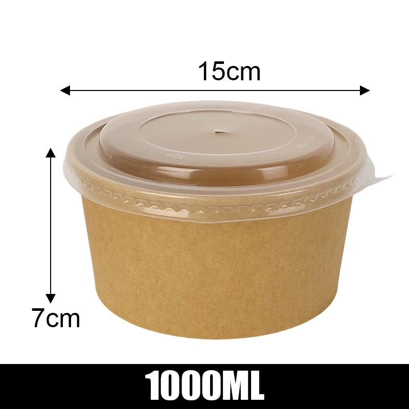 30/10PCS Disposable Lunch Box Kraft Paper Bowl Take Away Food Container with Lid Birthday Party Camping Kitchen Meal Bento Boxes
