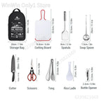 Portable Travel Utensils Set 9pcs Stainless Steel Camping Kitchen Cookware Set Kitchenware for Backpacking BBQ Camping Picnic