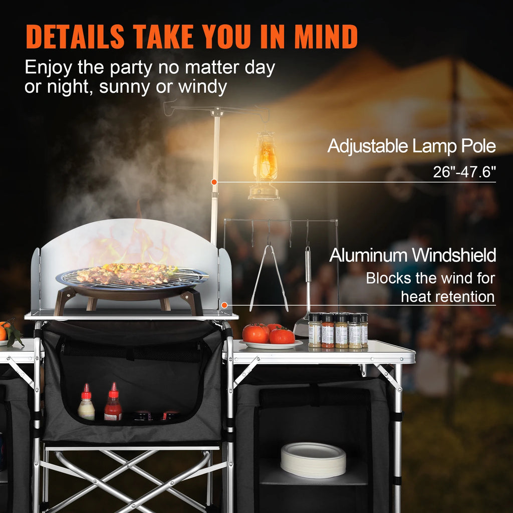 SucceBuy Camping Kitchen Table Cabinet Folding Cooking Storage Rack X-Shaped Aluminum Alloy Bracket for BBQ Picnic Garden Table