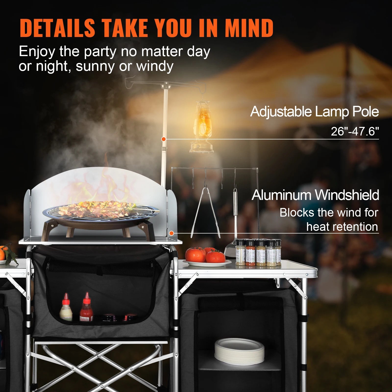 SucceBuy Camping Kitchen Table Cabinet Folding Cooking Storage Rack X-Shaped Aluminum Alloy Bracket for BBQ Picnic Garden Table
