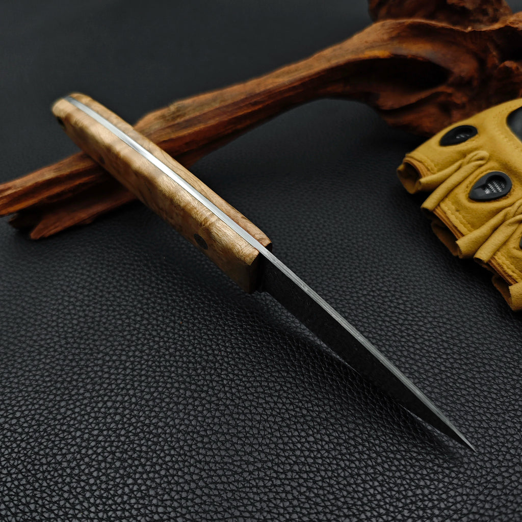 Damascus Steel Outdoor Camping Kitchen Utility Knife Hunting knife for cutting meat Fixed blade knife with stable wooden handle