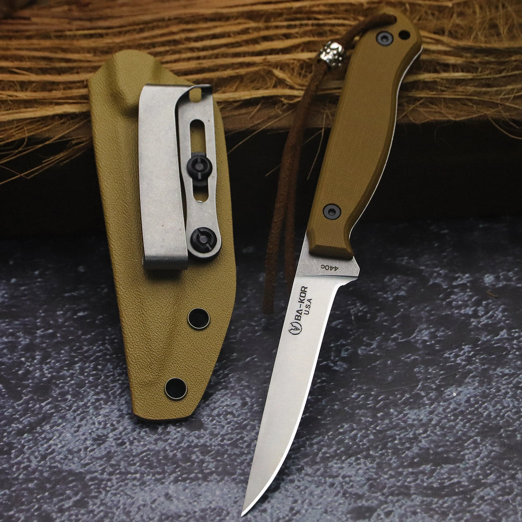 BA-KOR USA 440C steel G10 handle all-Tang outdoor camping kitchen knife + K sheath, fruit knife, hunting knife, camping knife