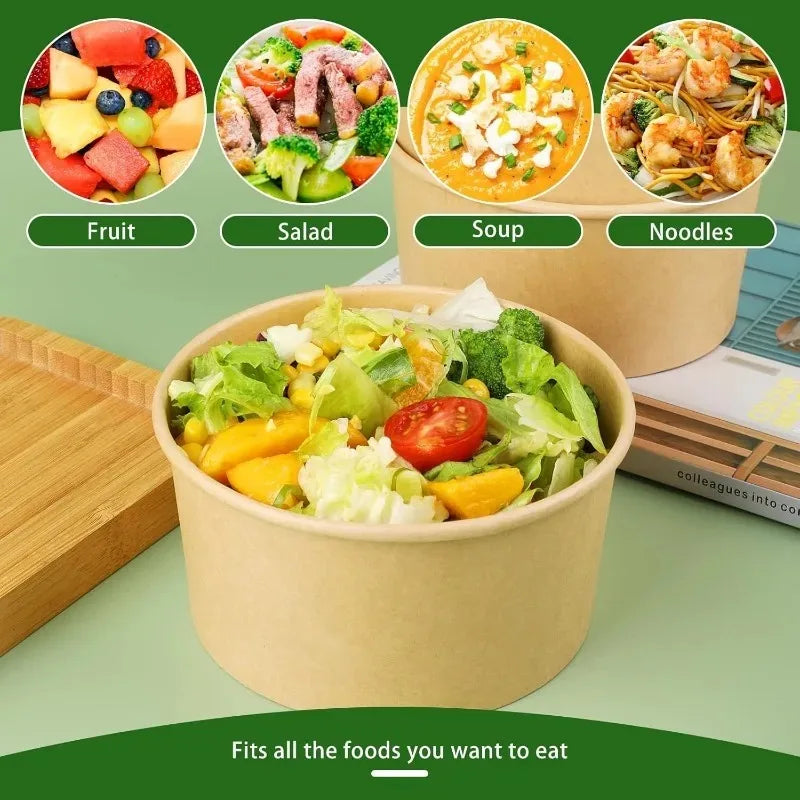 30/10PCS Disposable Lunch Box Kraft Paper Bowl Take Away Food Container with Lid Birthday Party Camping Kitchen Meal Bento Boxes