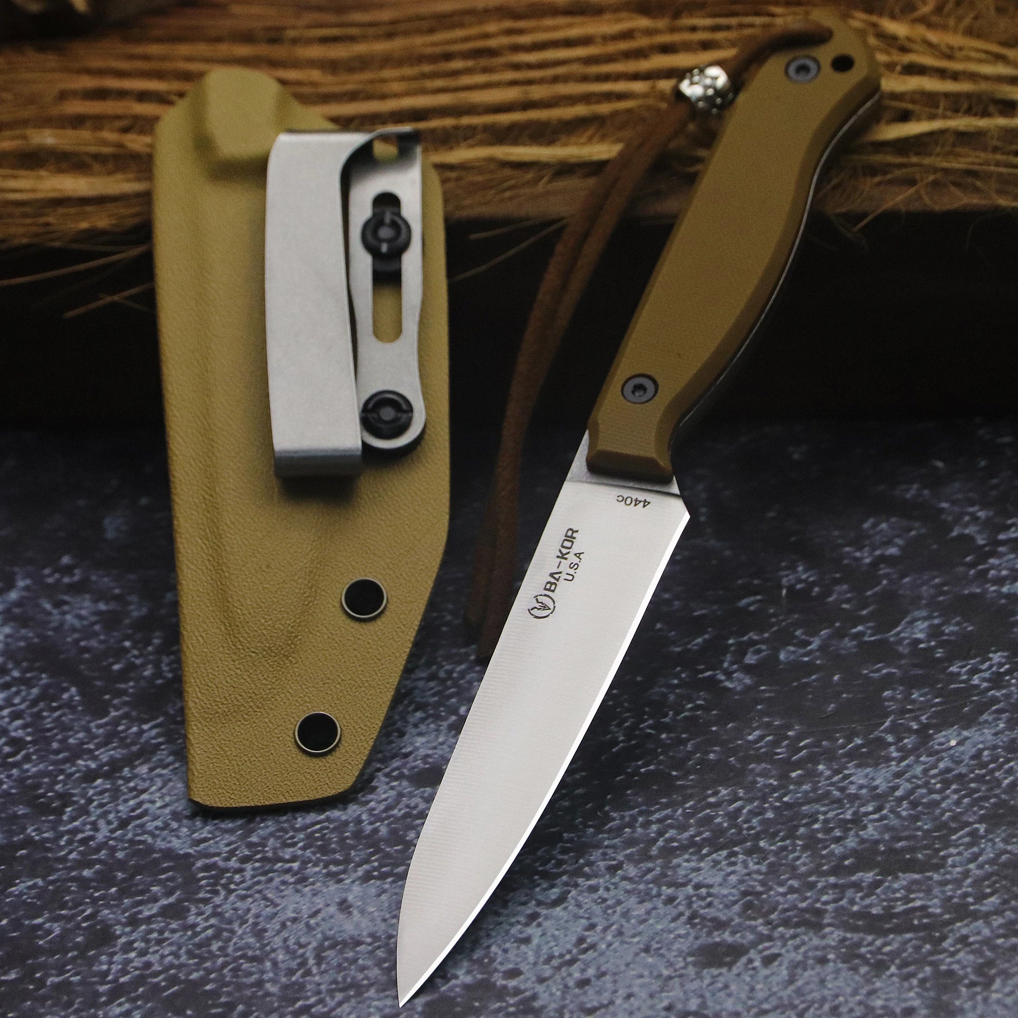 BA-KOR USA 440C steel G10 handle all-Tang outdoor camping kitchen knife + K sheath, fruit knife, hunting knife, camping knife