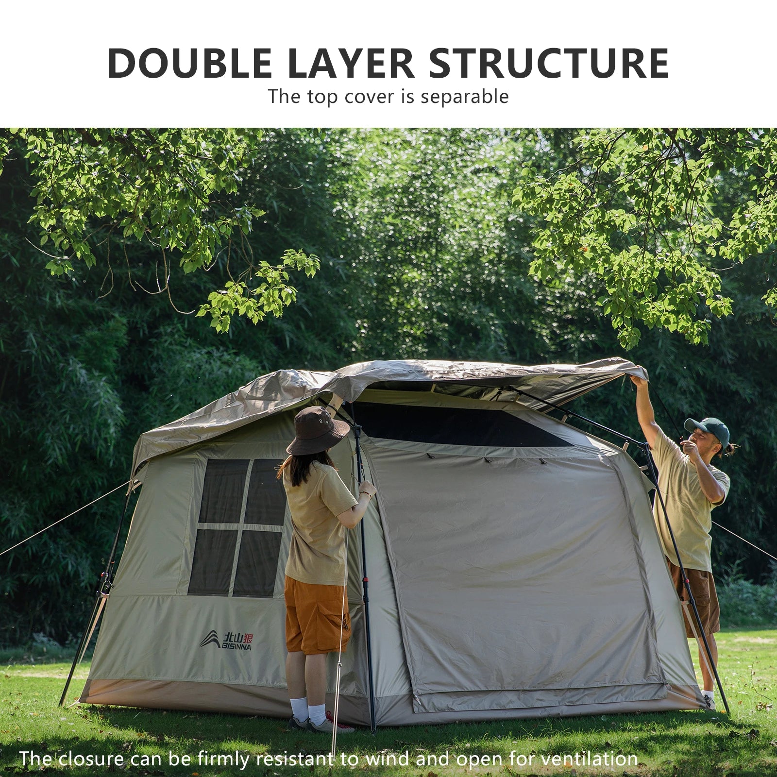 BISINNA One-touch Ridge Type Tent Titanium Glue 3-4 Persons Outdoor Automatic Camping Family Tent