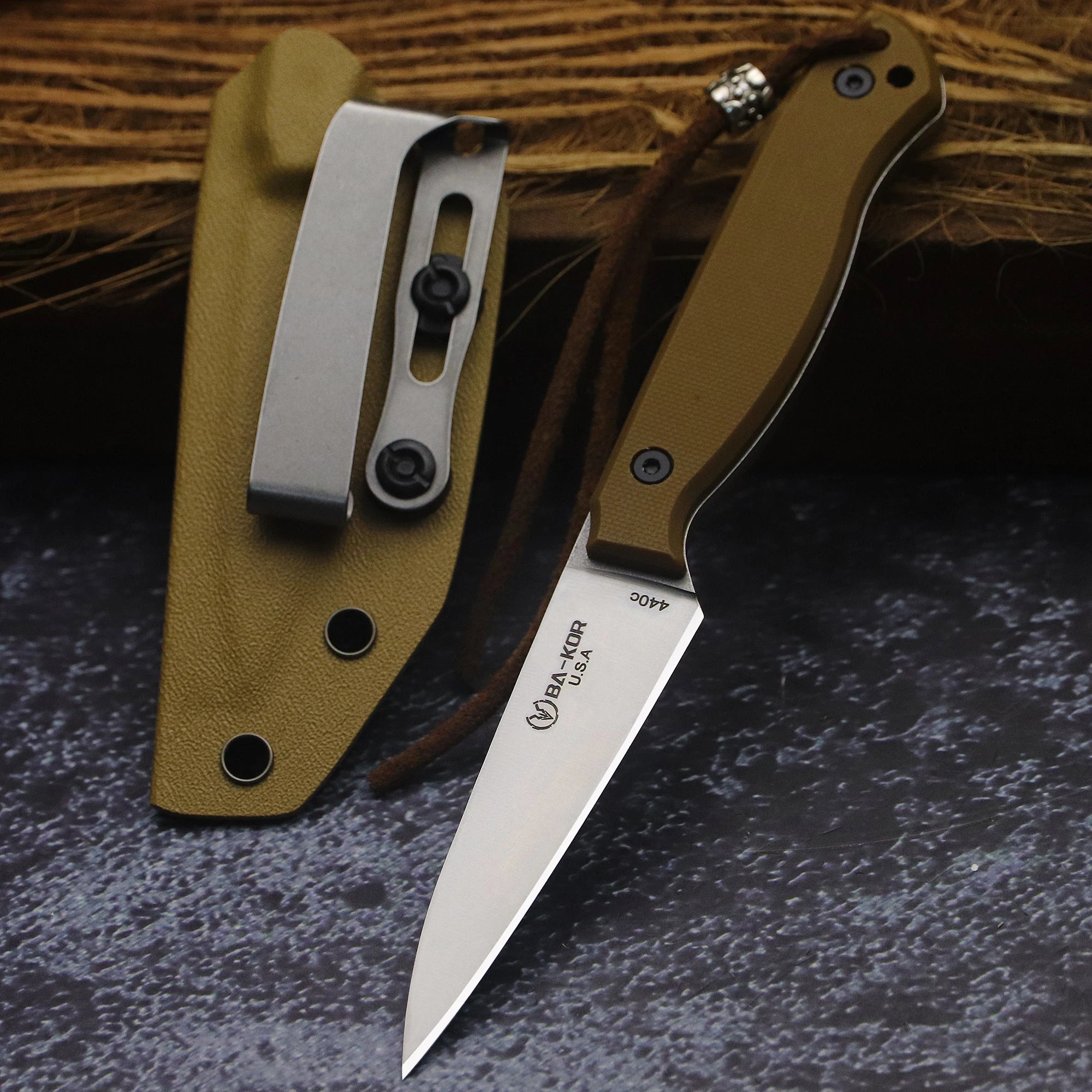 BA-KOR USA 440C steel G10 handle all-Tang outdoor camping kitchen knife + K sheath, fruit knife, hunting knife, camping knife