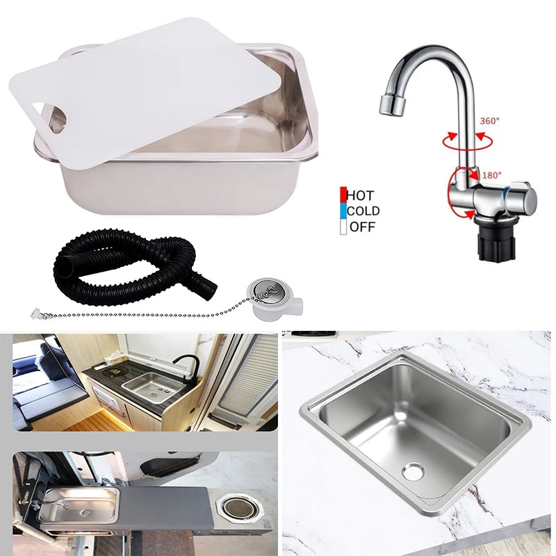 RV Table sink Stainless Steel  Wash Basin Picnic Wash Hands Ultra-light Washing Tank Outdoor Camping Kitchen Suppl