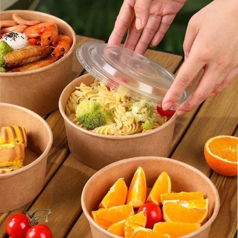 30/10PCS Disposable Lunch Box Kraft Paper Bowl Take Away Food Container with Lid Birthday Party Camping Kitchen Meal Bento Boxes