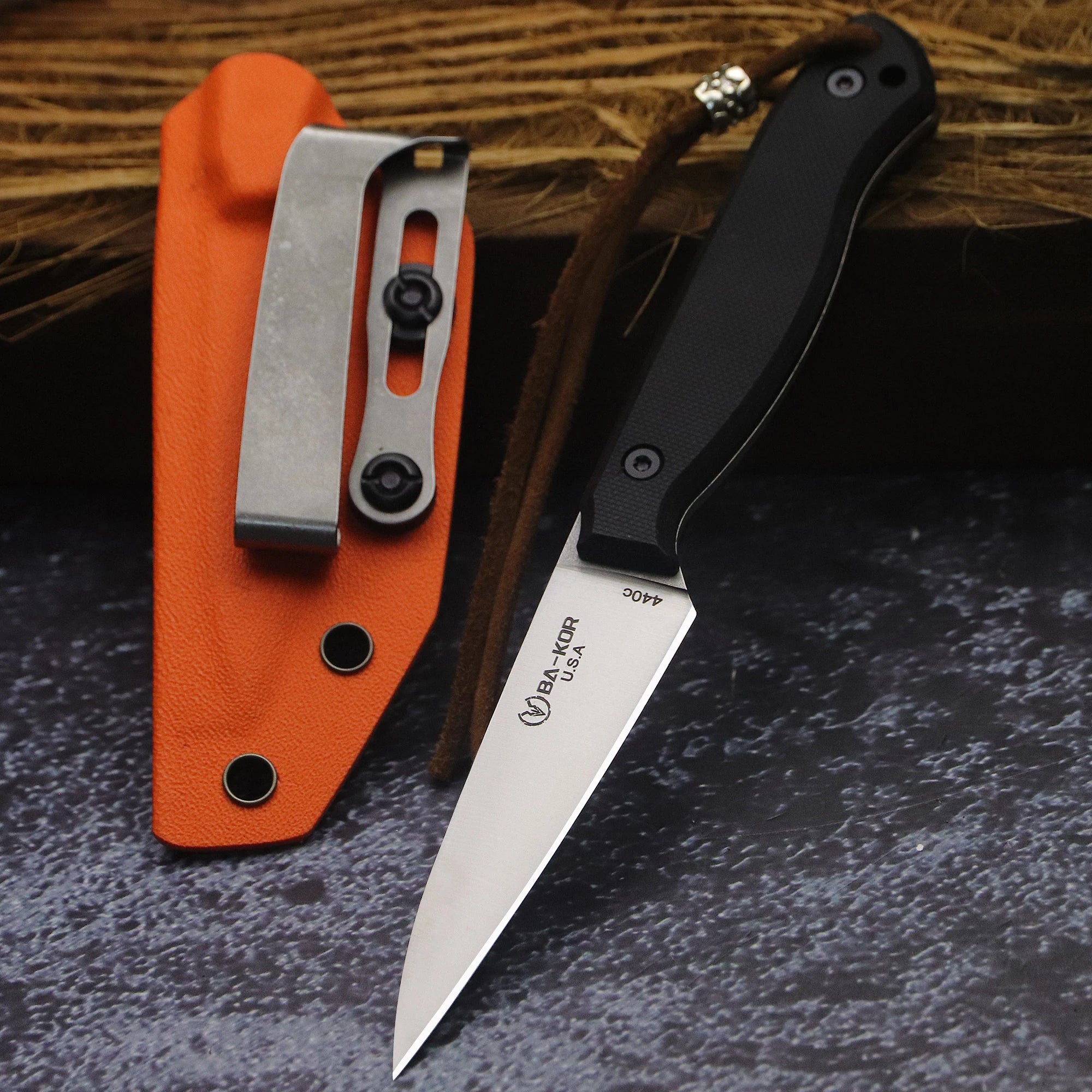 BA-KOR USA 440C steel G10 handle all-Tang outdoor camping kitchen knife + K sheath, fruit knife, hunting knife, camping knife