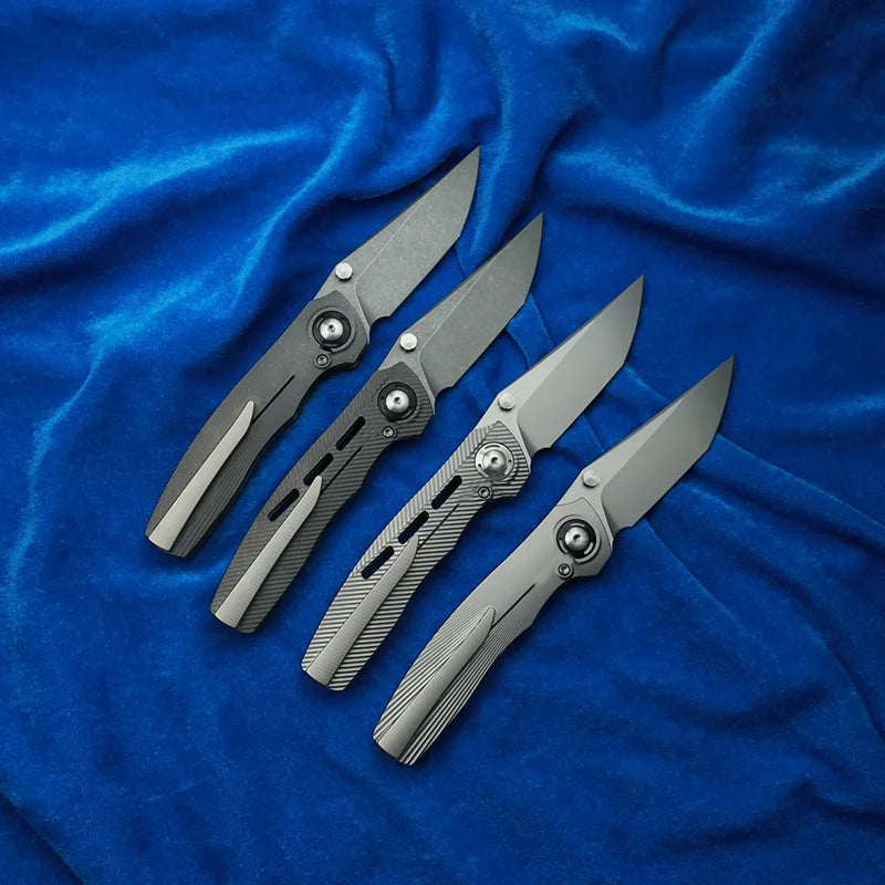 LEMIFSHE  Dukling Real M390 Blade Titanium Handle Ceramic Bearings Pocket EDC Tool Camping Kitchen Outdoor Folding Knife
