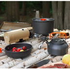 Aluminum Outdoor Camping Cookware Set, With Mesh Bag Folding Cookset Camping Kitchen Cooking Teapot and Pans Equipment