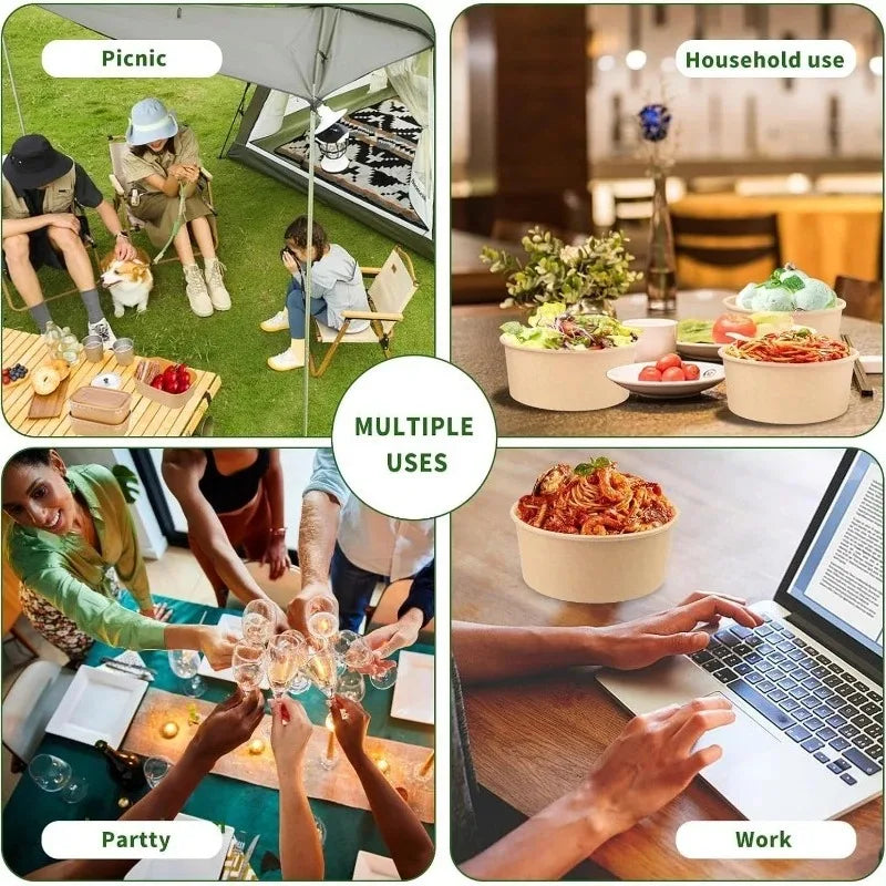 30/10PCS Disposable Lunch Box Kraft Paper Bowl Take Away Food Container with Lid Birthday Party Camping Kitchen Meal Bento Boxes