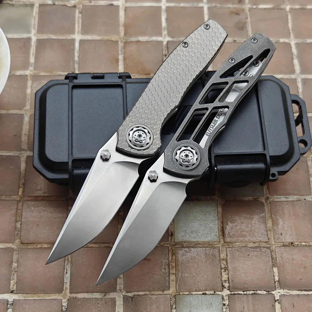 JUFULE Kody Eutsler Dukling M390 3" Blade Titanium Handle Ceramic Bearings Pocket EDC Tool Camping Kitchen Outdoor Folding Knife