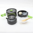 Aluminum Outdoor Camping Cookware Set, With Mesh Bag Folding Cookset Camping Kitchen Cooking Teapot and Pans Equipment