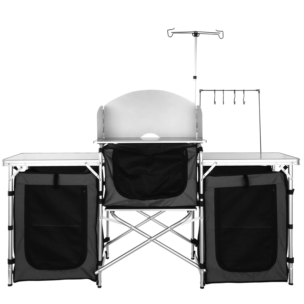 SucceBuy Camping Kitchen Table Cabinet Folding Cooking Storage Rack X-Shaped Aluminum Alloy Bracket for BBQ Picnic Garden Table