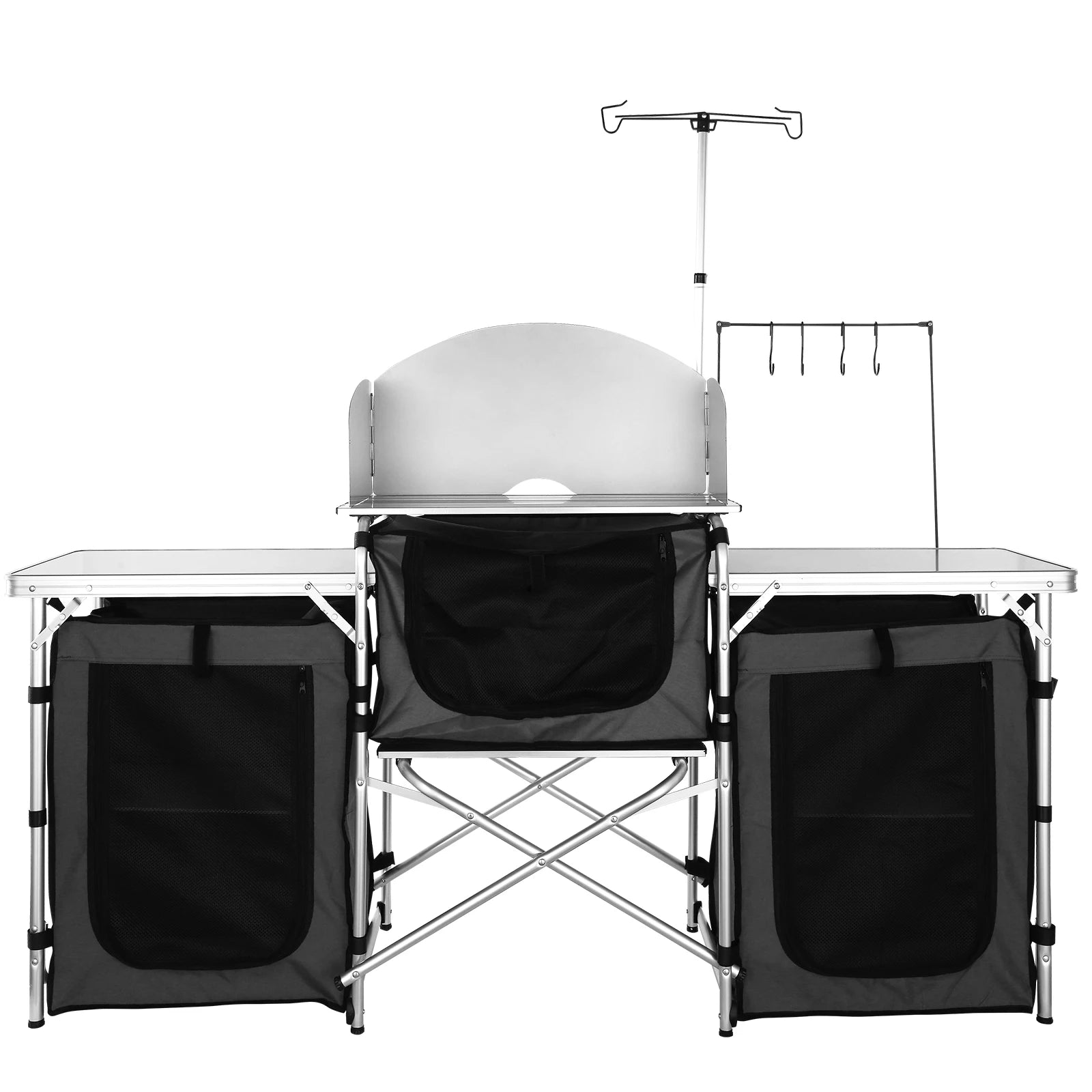 SucceBuy Camping Kitchen Table Cabinet Folding Cooking Storage Rack X-Shaped Aluminum Alloy Bracket for BBQ Picnic Garden Table