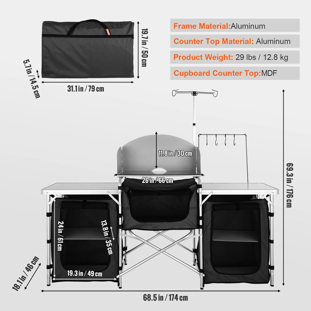 SucceBuy Camping Kitchen Table Cabinet Folding Cooking Storage Rack X-Shaped Aluminum Alloy Bracket for BBQ Picnic Garden Table