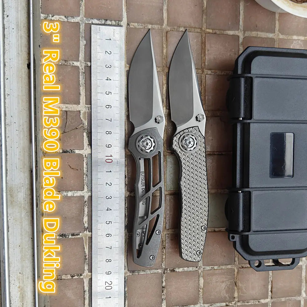 JUFULE Kody Eutsler Dukling M390 3" Blade Titanium Handle Ceramic Bearings Pocket EDC Tool Camping Kitchen Outdoor Folding Knife
