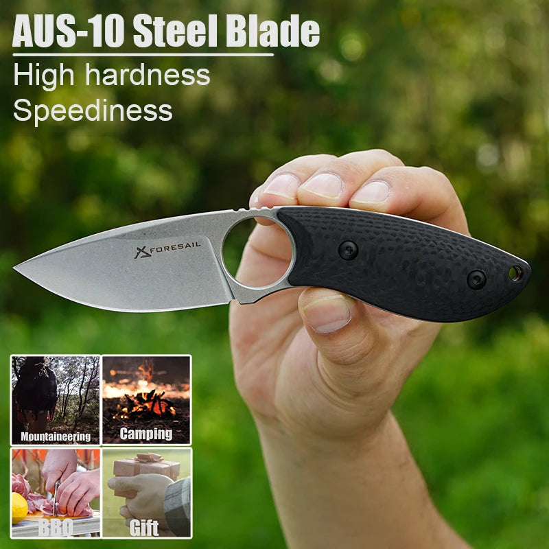 VNLA AUS10 Steel BladeKnife G10 Carbon Fiber Handle Sharp Fixed Blade Camping Kitchen Outdoor Survival Cutting Hunting EDC Knife