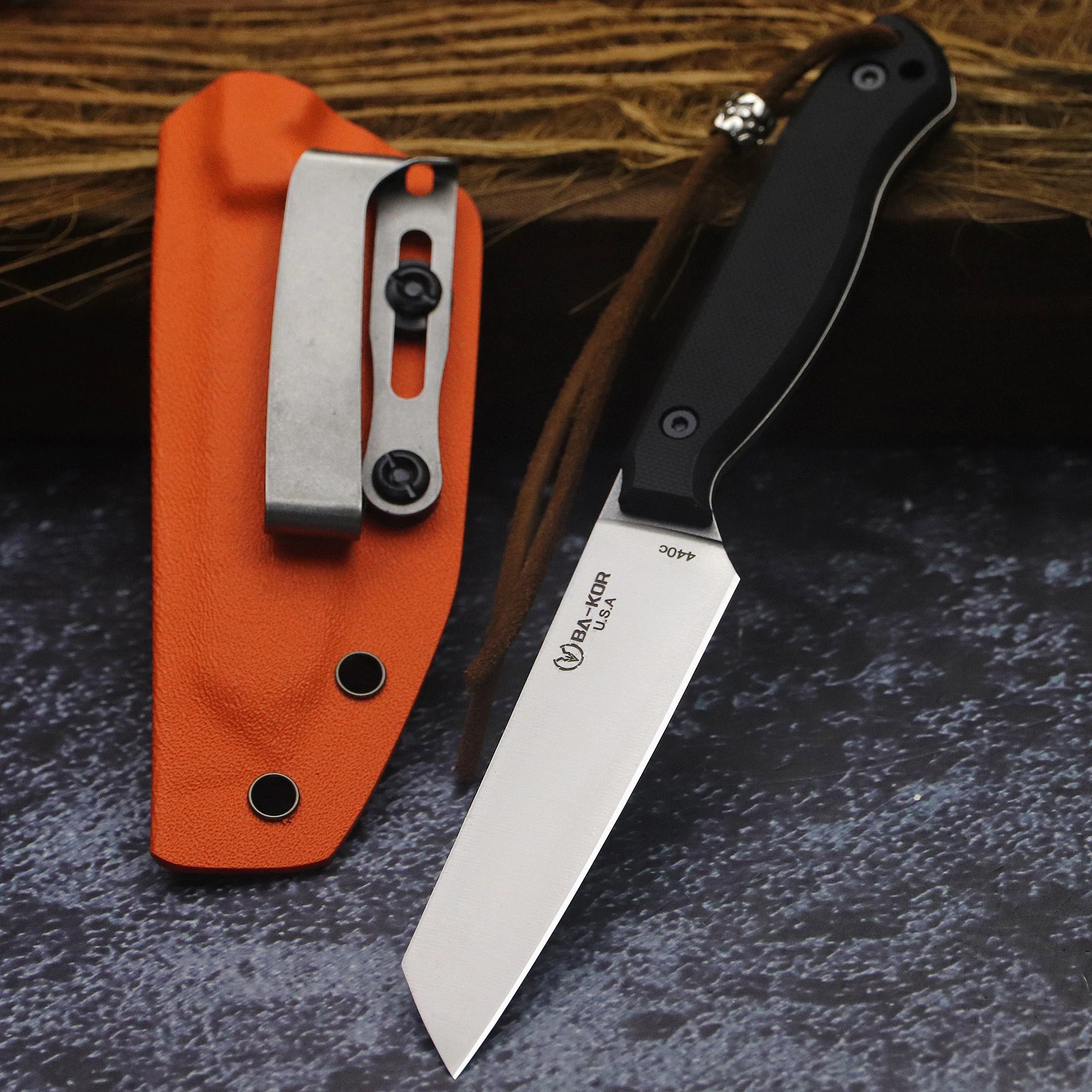 BA-KOR USA 440C steel G10 handle all-Tang outdoor camping kitchen knife + K sheath, fruit knife, hunting knife, camping knife