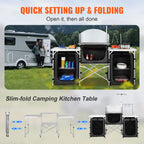SucceBuy Camping Kitchen Table Cabinet Folding Cooking Storage Rack X-Shaped Aluminum Alloy Bracket for BBQ Picnic Garden Table