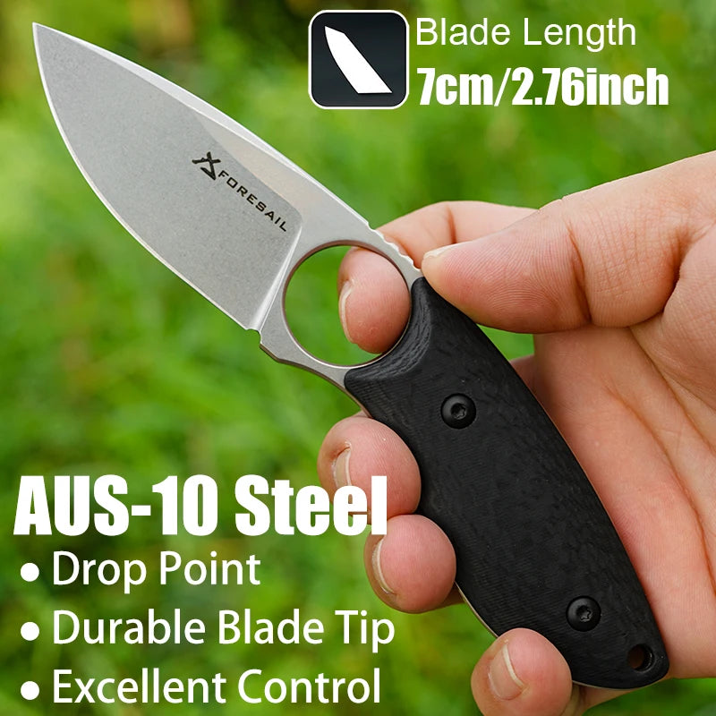 VNLA AUS10 Steel BladeKnife G10 Carbon Fiber Handle Sharp Fixed Blade Camping Kitchen Outdoor Survival Cutting Hunting EDC Knife