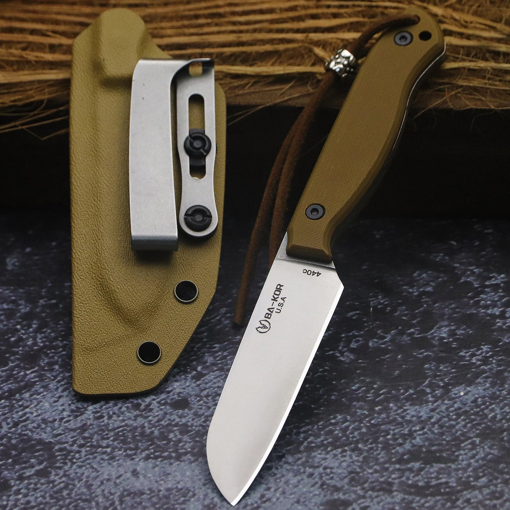 BA-KOR USA 440C steel G10 handle all-Tang outdoor camping kitchen knife + K sheath, fruit knife, hunting knife, camping knife