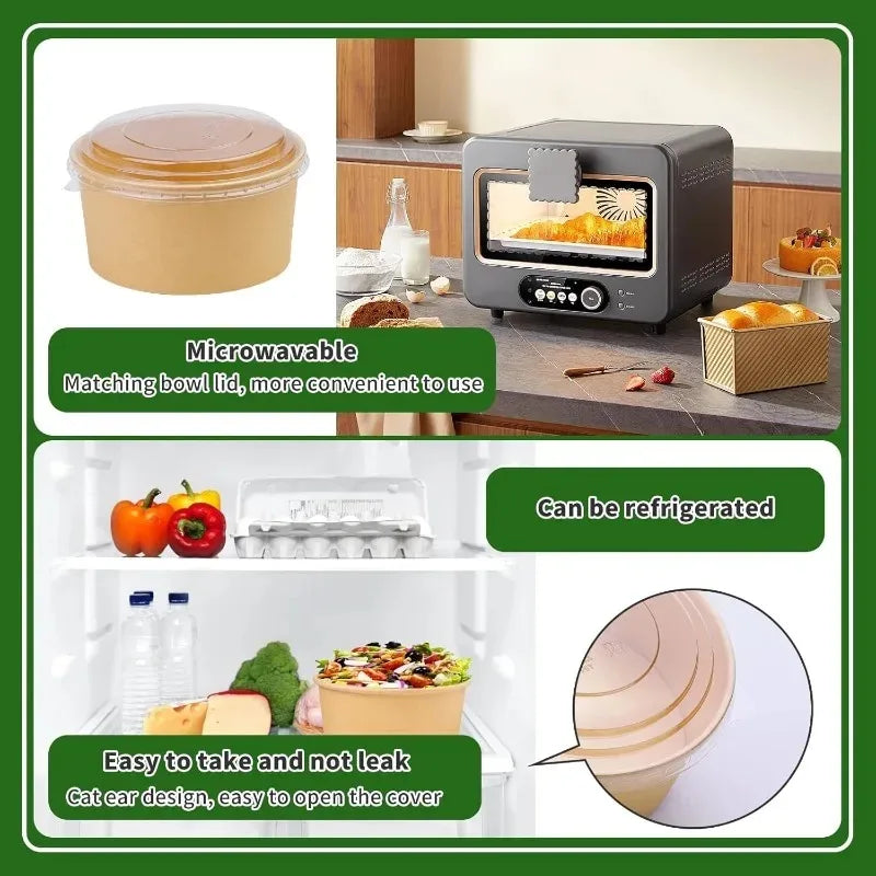 30/10PCS Disposable Lunch Box Kraft Paper Bowl Take Away Food Container with Lid Birthday Party Camping Kitchen Meal Bento Boxes