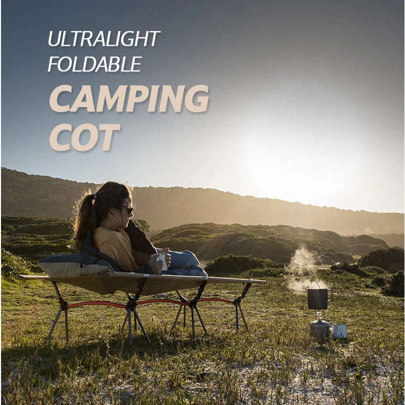 WESTTUNE Camping Cot with Leg Extenders Portable Folding Bed Ultralight Aluminum Alloy Sleeping Cot for Outdoor Hiking Travel